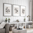 Living Room wall art French Country Botanical Chrysanthemum Beige & Black displayed on a wall in a styled room — view 5