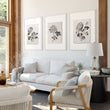 Living Room wall art French Country Botanical Chrysanthemum Beige & Black displayed on a wall in a styled room — view 8