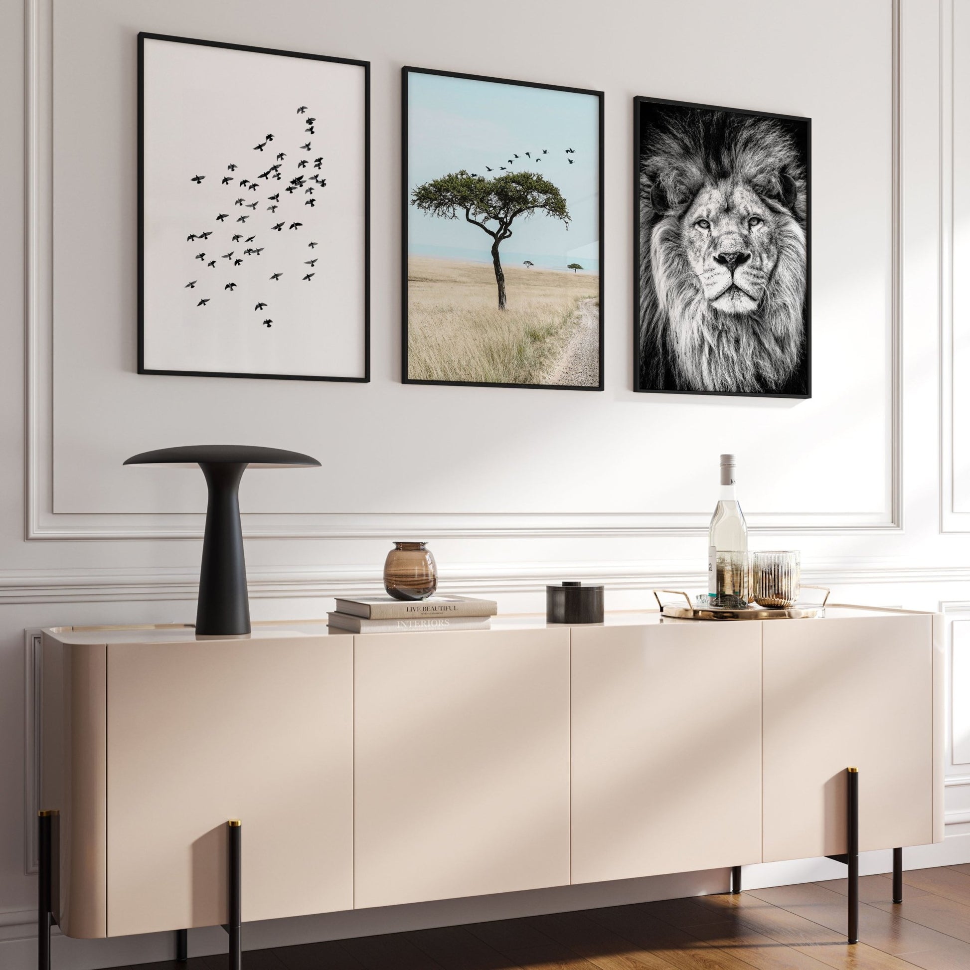 Living Room Wall Art Canvas | Set of 3 African Wildlife Wall art Prints