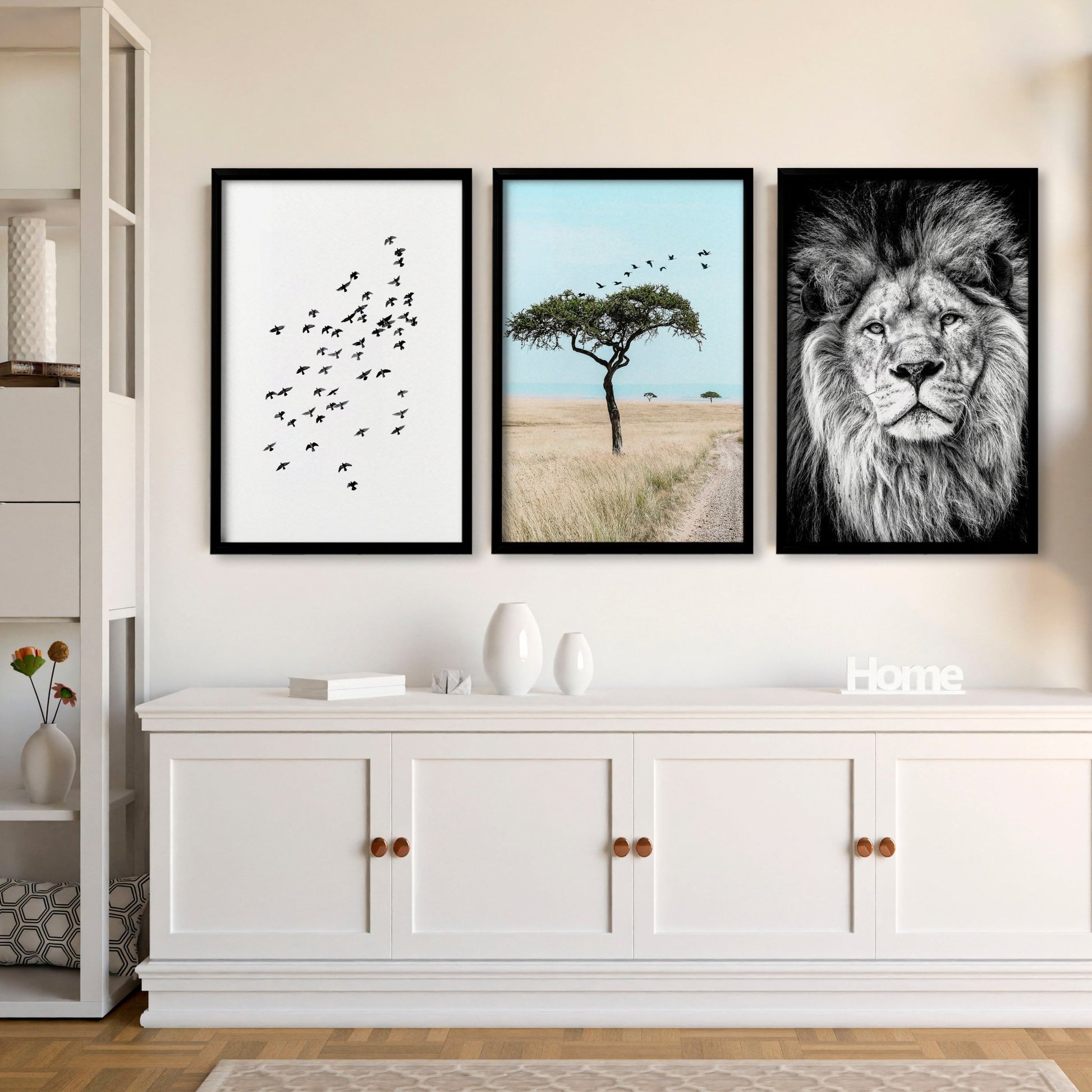 Living Room Wall Art Canvas | Set of 3 African Wildlife Wall art Prints