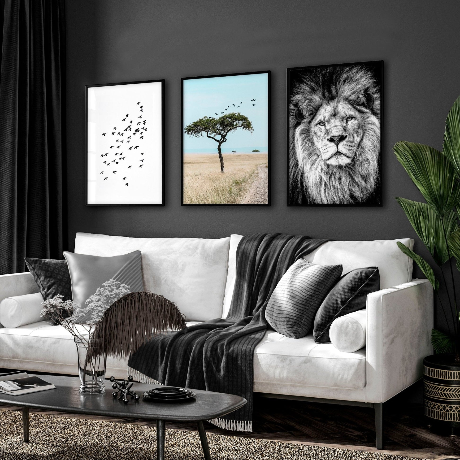 Living Room Wall Art Canvas | Set of 3 African Wildlife Wall art Prints