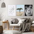 Living Room Wall Art Canvas | Set of 3 African Wildlife Wall art Prints