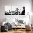 Living Room Wall Art Paint | Japanese Ink Landscape Red Sun Black White displayed on a wall in a styled room — view 12