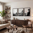Living Room Wall Art Paint | Japanese Ink Landscape Red Sun Black White displayed on a wall in a styled room — view 4