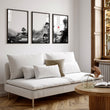 Living Room Wall Art Paint | Japanese Ink Landscape Red Sun Black White displayed on a wall in a styled room — view 7