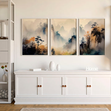 Living Room Wall Decor Modern | Set of 3 Asian Inspired Wall art Prints