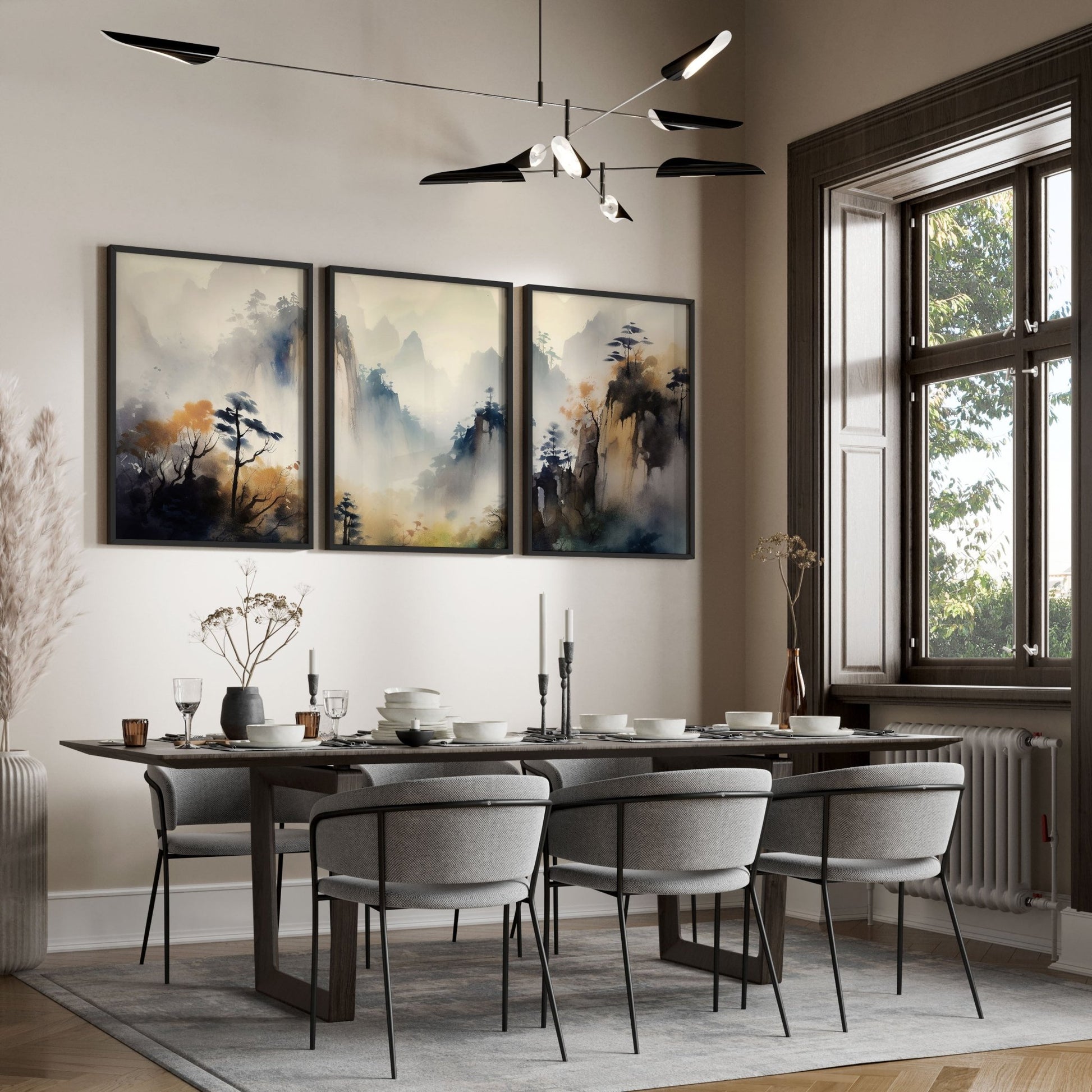 Living Room Wall Decor Modern | Set of 3 Asian Inspired Wall art Prints