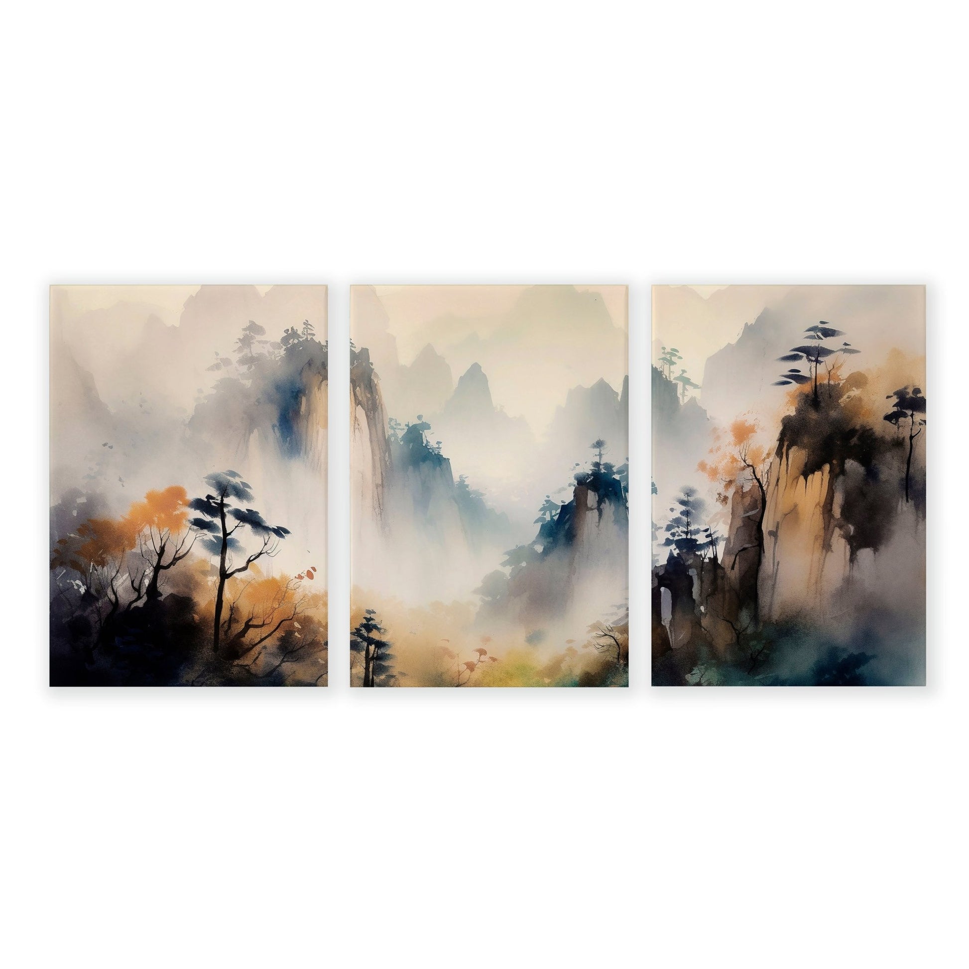 Living Room Wall Decor Modern | Set of 3 Asian Inspired Wall art Prints