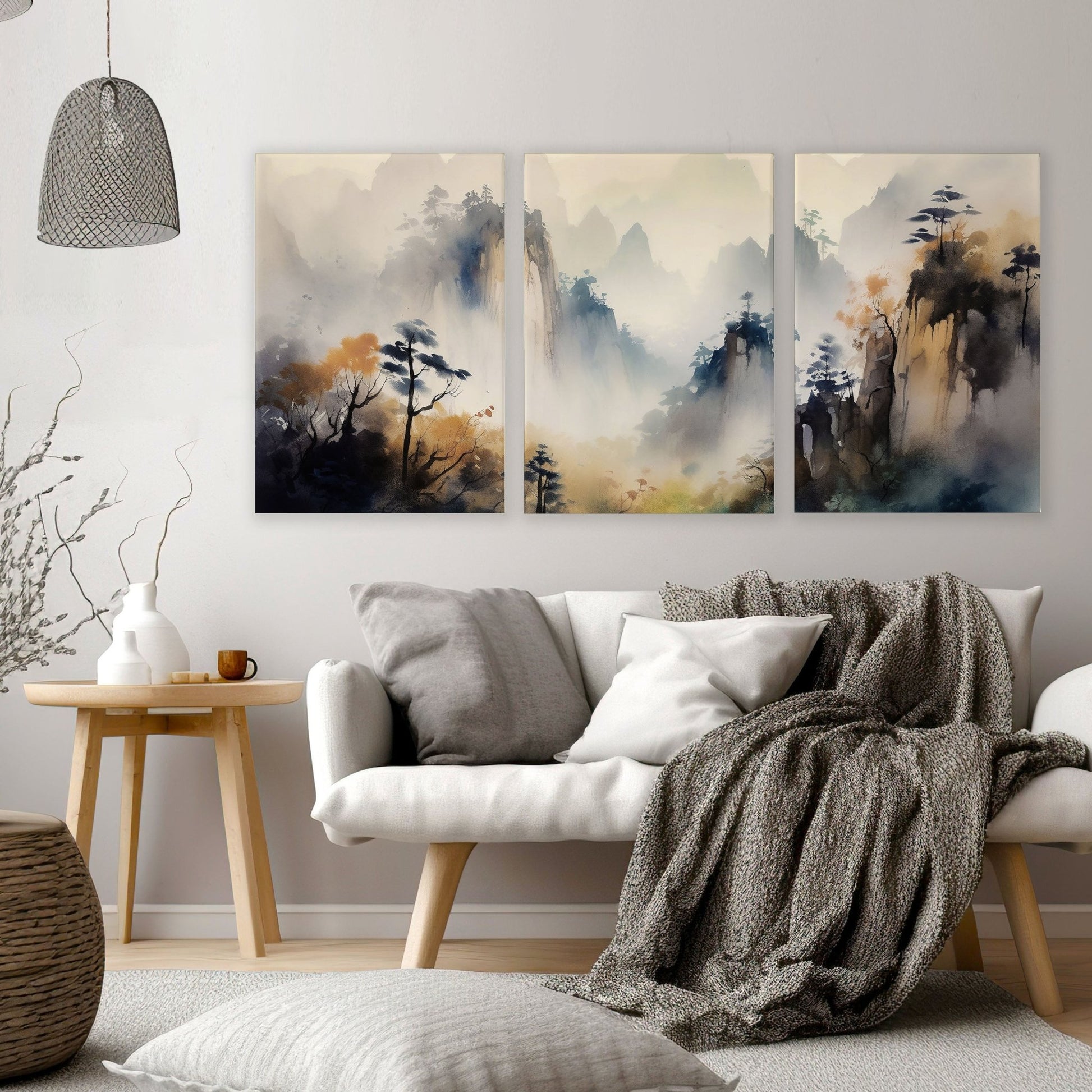 Living Room Wall Decor Modern | Set of 3 Asian Inspired Wall art Prints