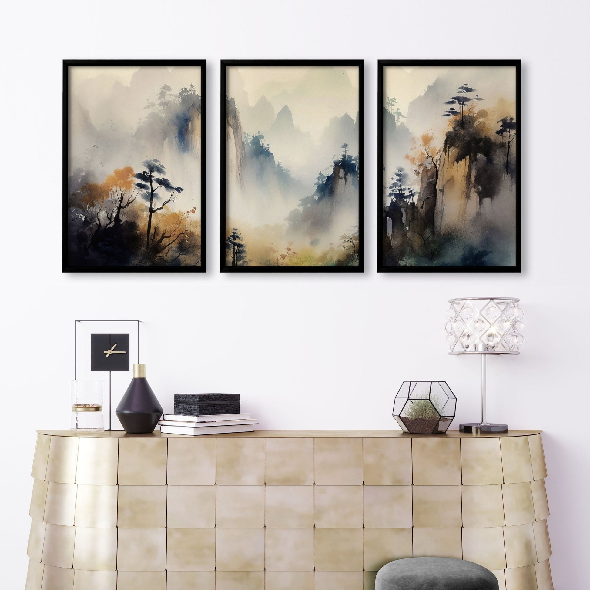 Living Room Wall Decor Modern | Set of 3 Asian Inspired Wall art Prints