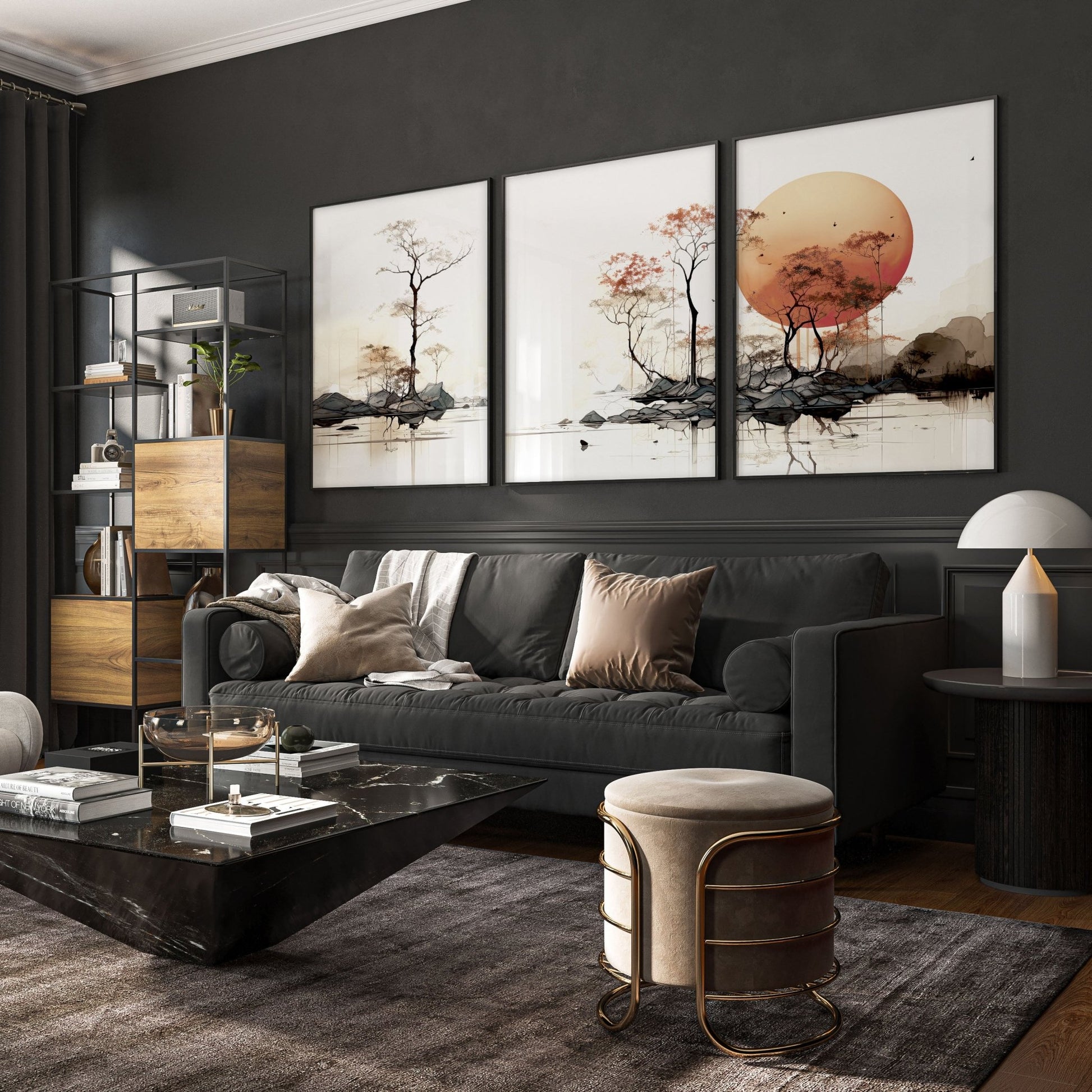 Living Room Wall Decor | Set of 3 Asian Inspired Wall art Prints