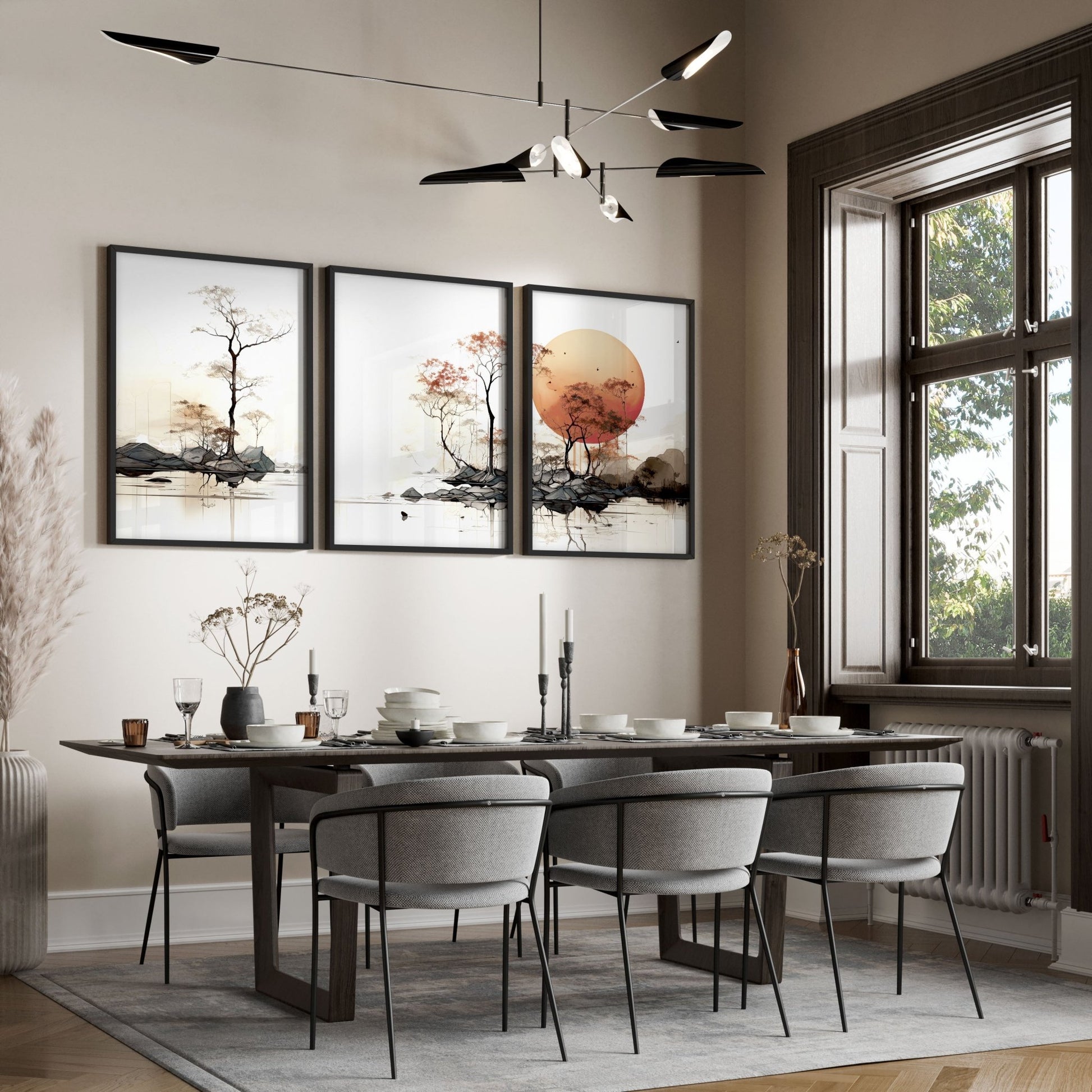 Living Room Wall Decor | Set of 3 Asian Inspired Wall art Prints