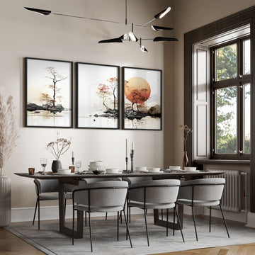 Living Room Wall Decor | Set of 3 Asian Inspired Wall art Prints