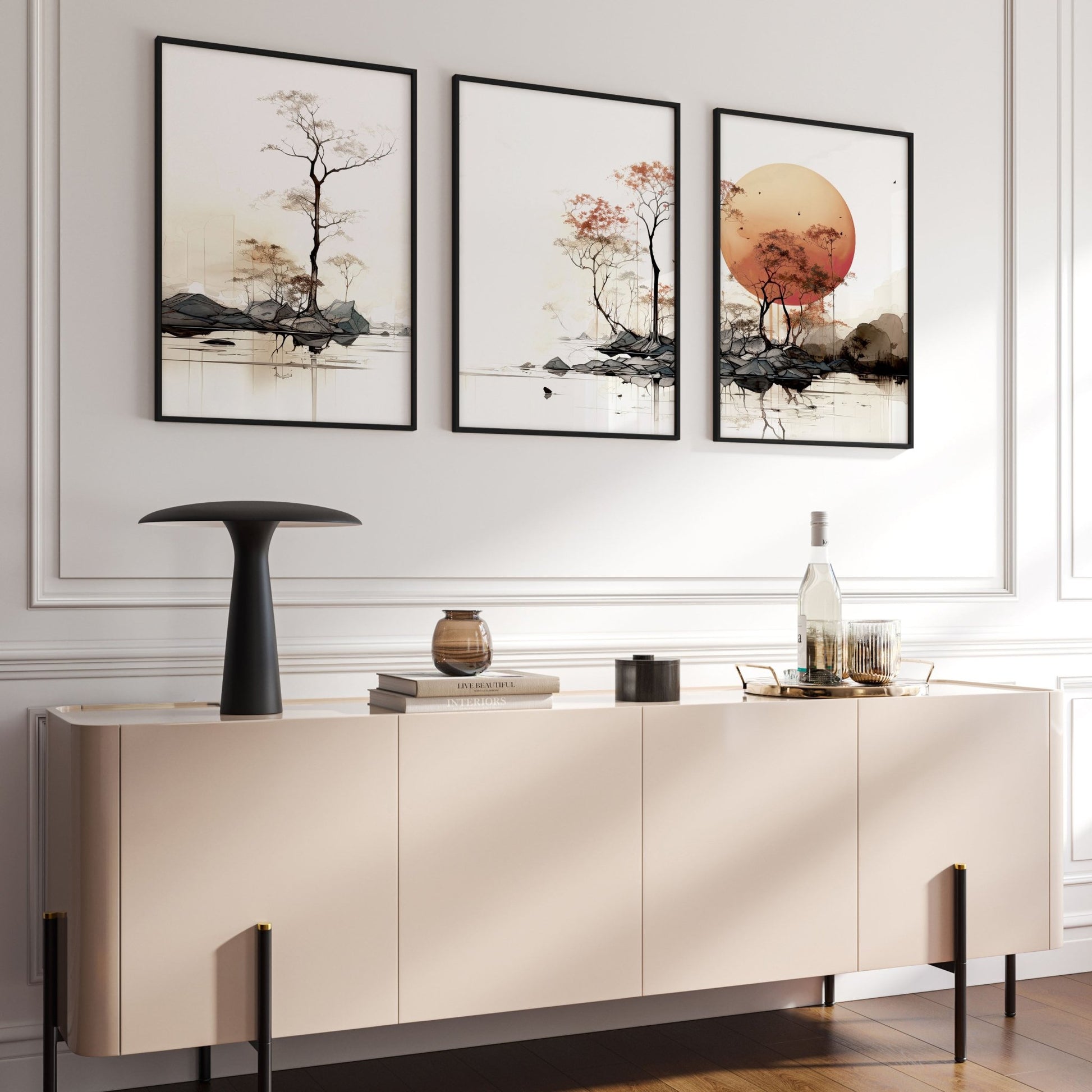 Living Room Wall Decor | Set of 3 Asian Inspired Wall art Prints