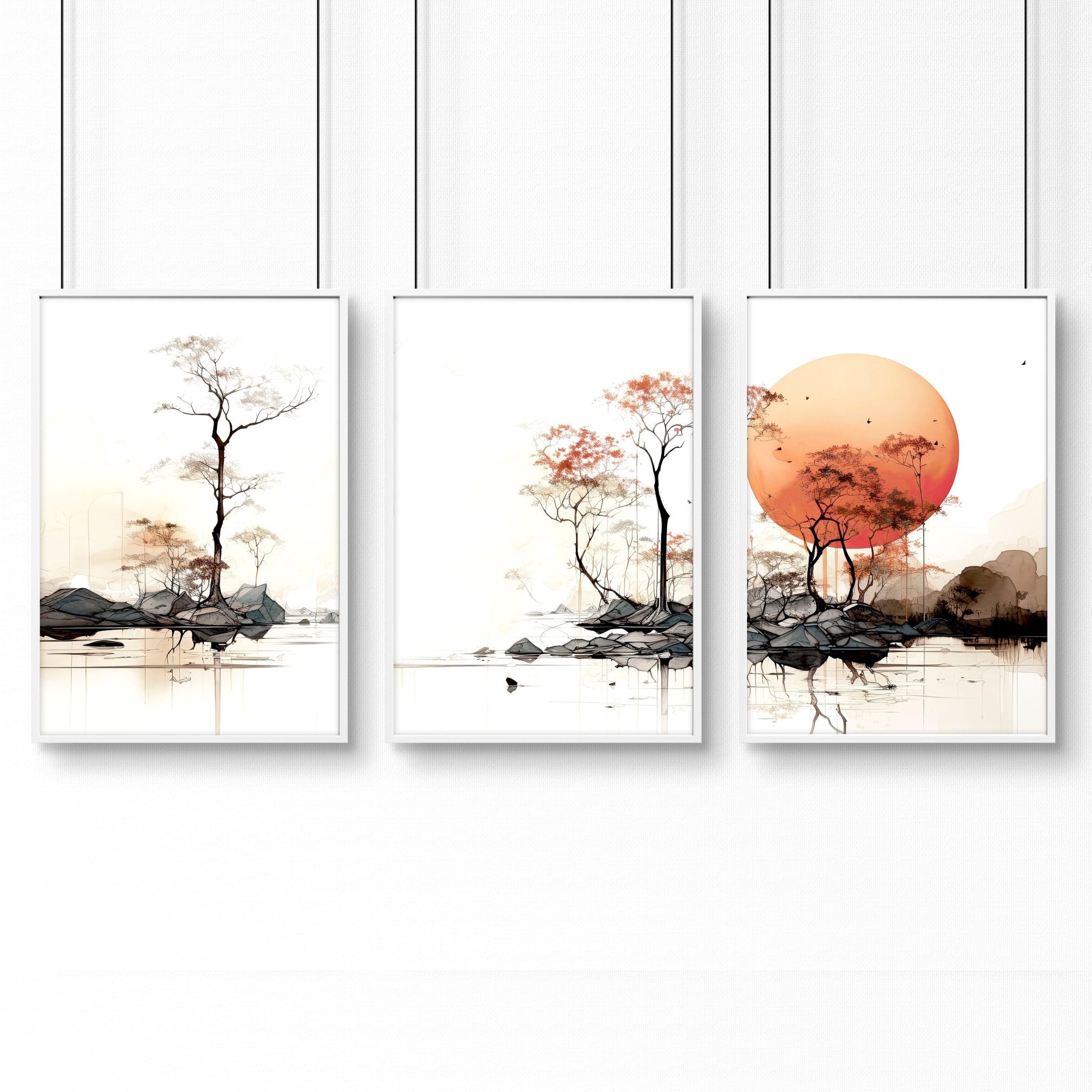 Living Room Wall Decor | Set of 3 Asian Inspired Wall art Prints