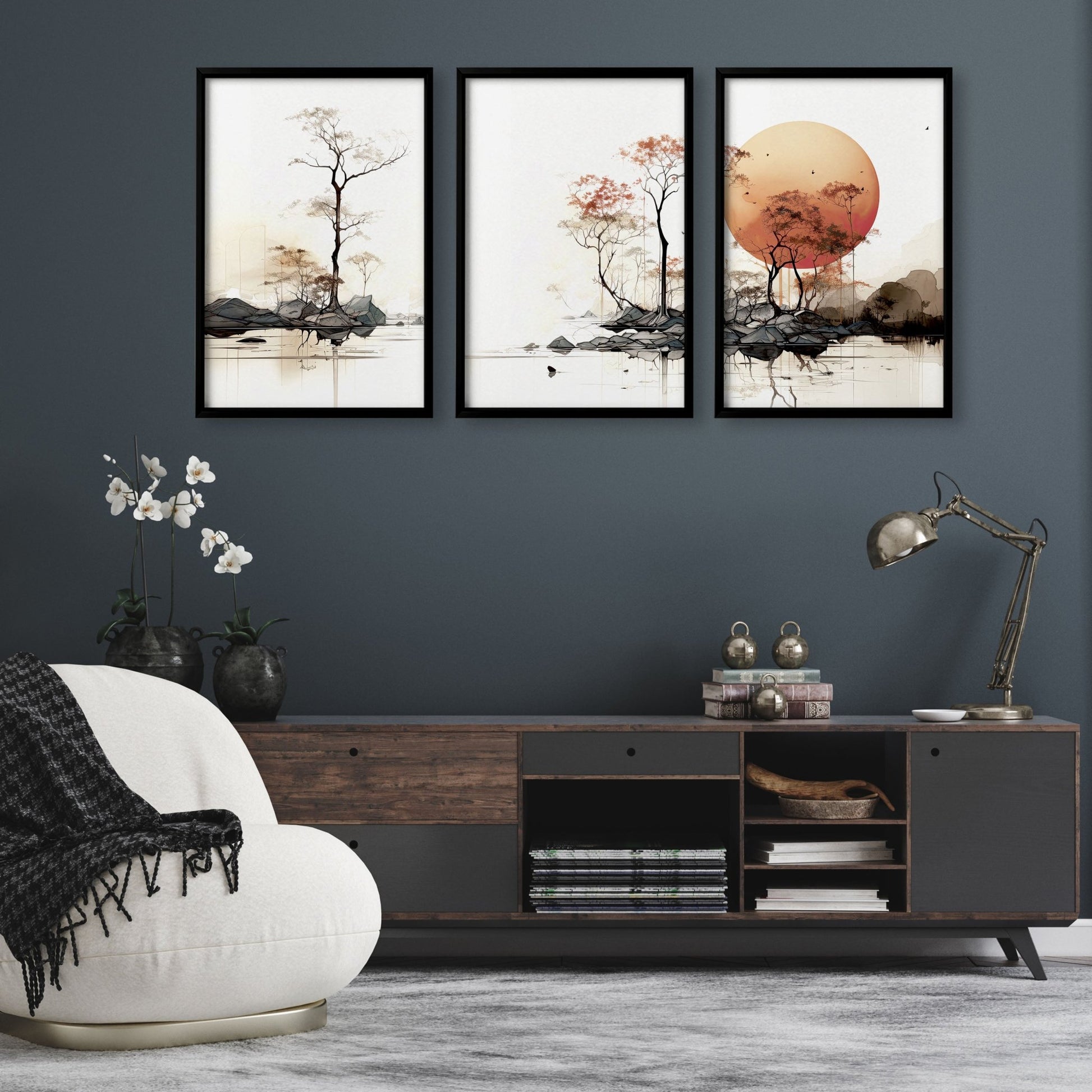 Living Room Wall Decor | Set of 3 Asian Inspired Wall art Prints