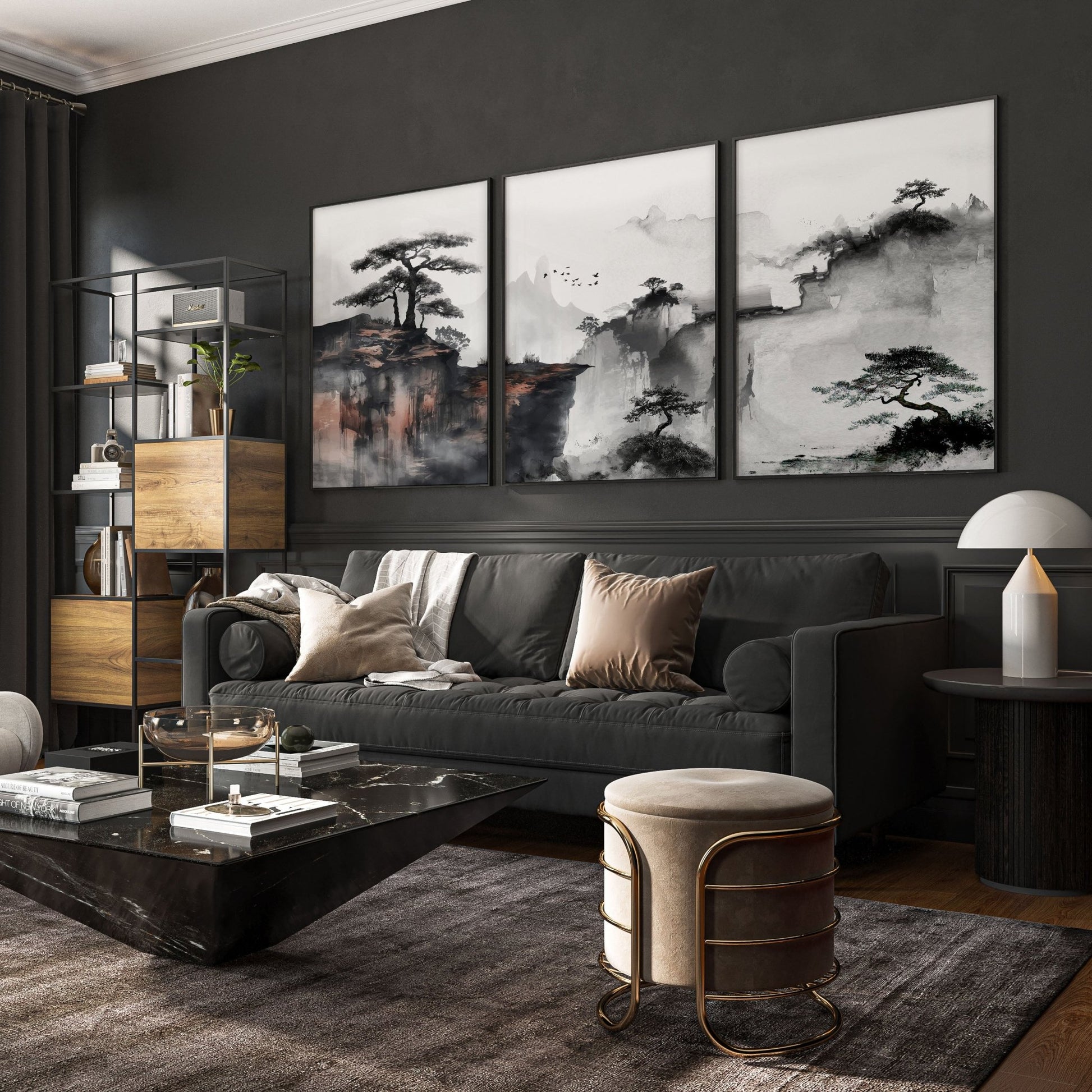 Living Room Wall Decoration | Set of 3 Asian Inspired Wall art Prints