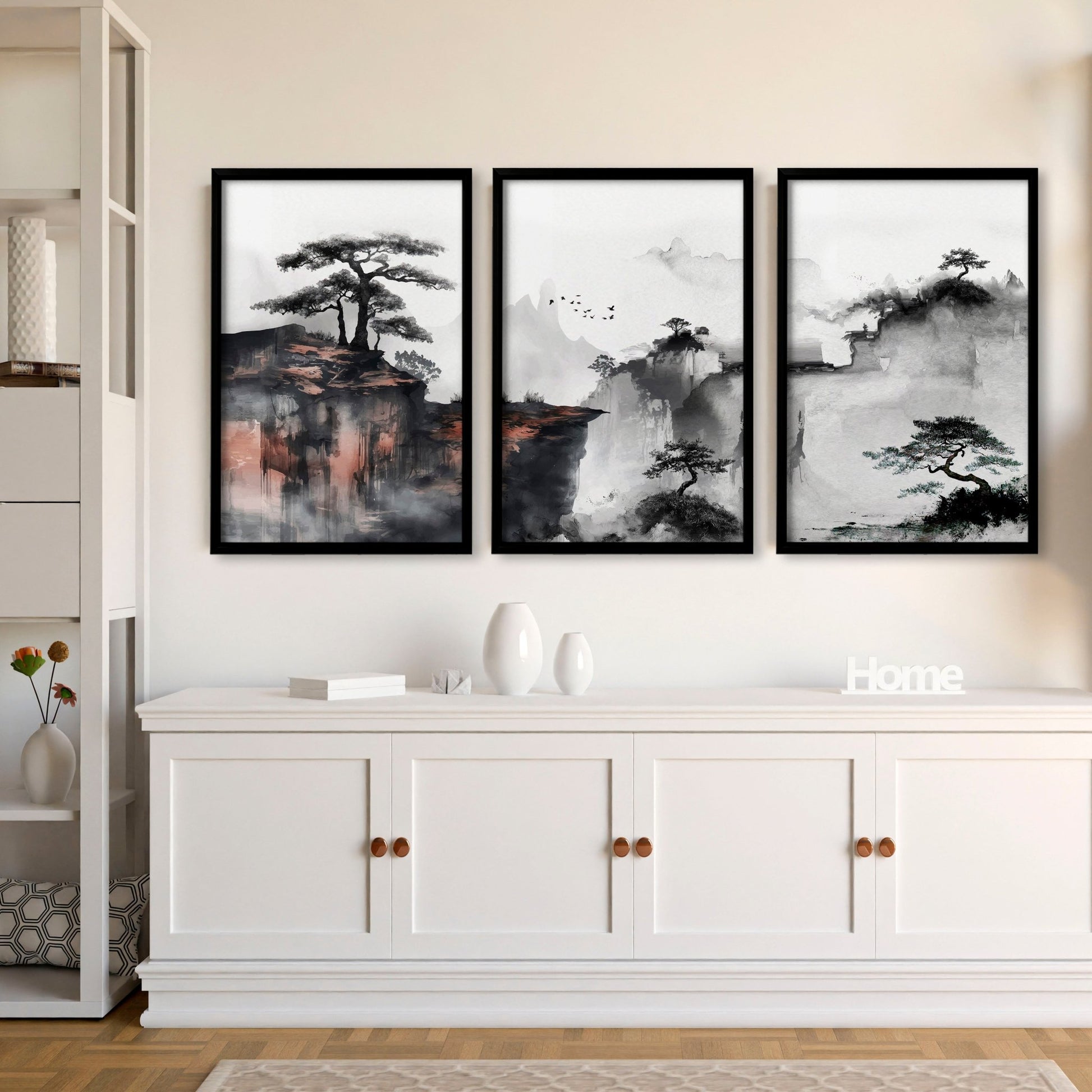 Living Room Wall Decoration | Set of 3 Asian Inspired Wall art Prints