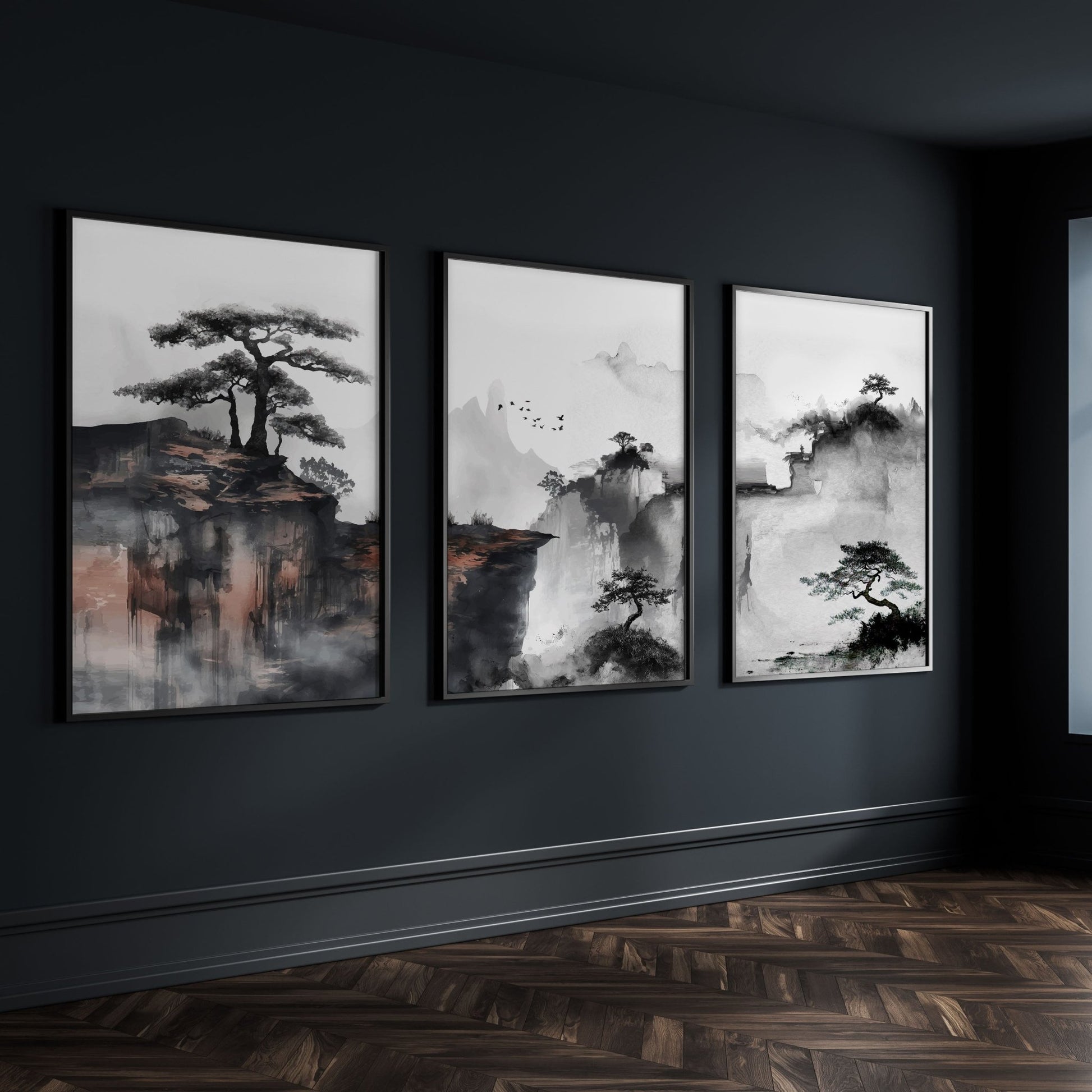 Living Room Wall Decoration | Set of 3 Asian Inspired Wall art Prints