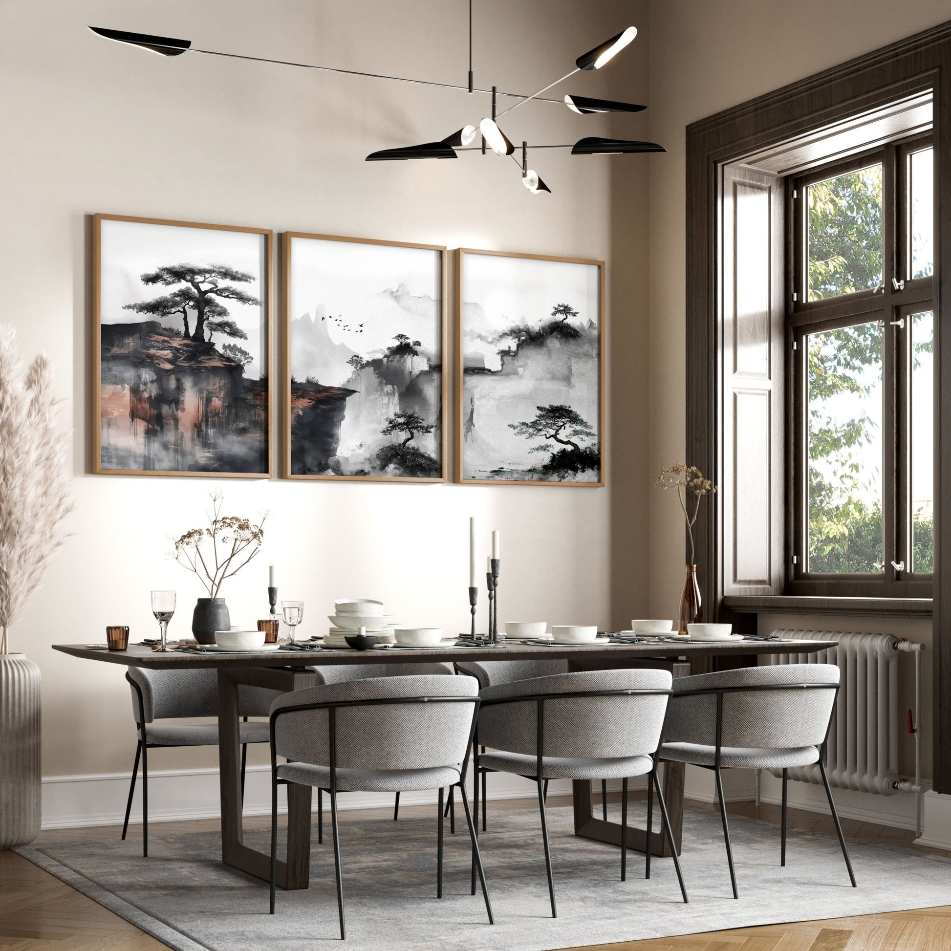 Living Room Wall Decoration | Set of 3 Asian Inspired Wall art Prints