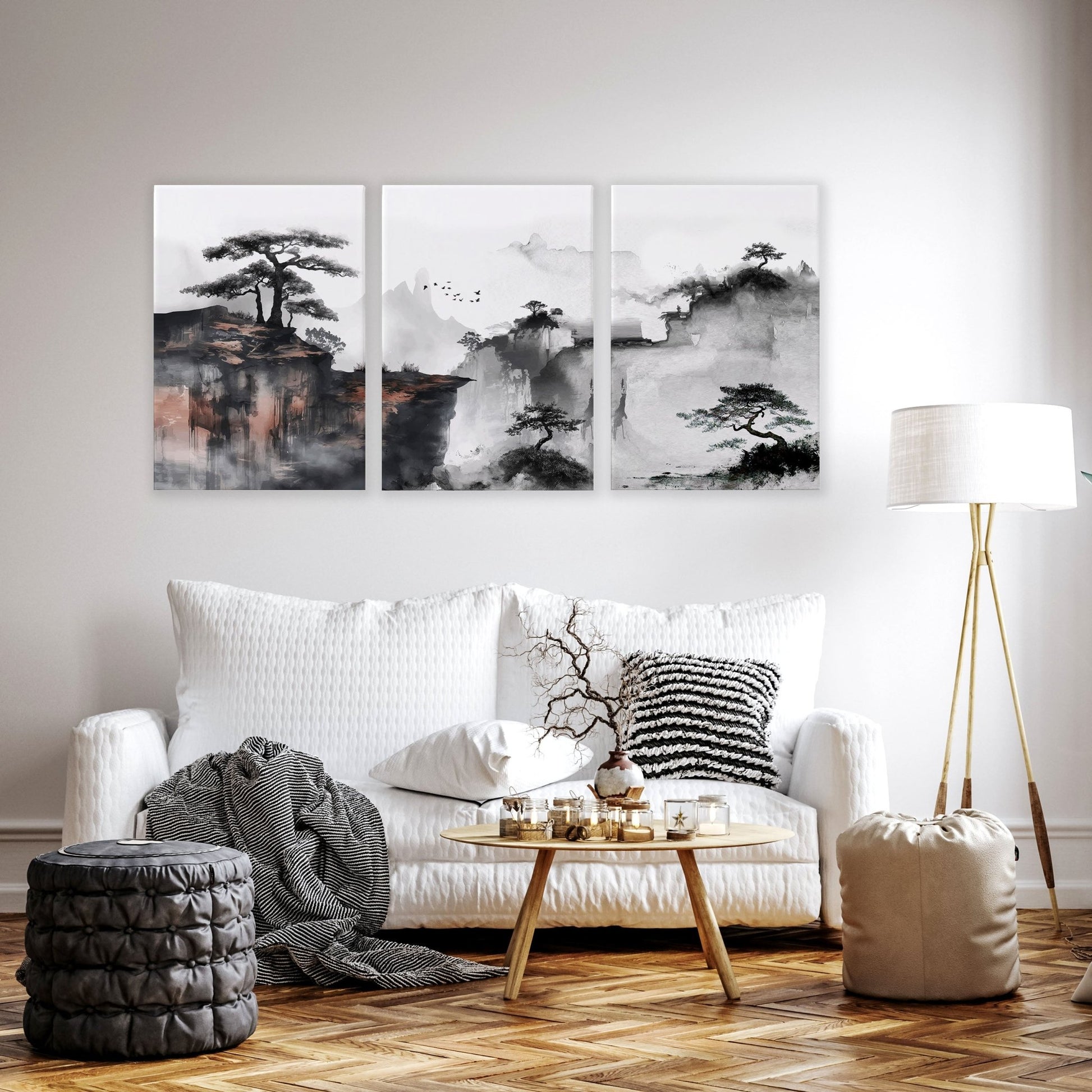 Living Room Wall Decoration | Set of 3 Asian Inspired Wall art Prints