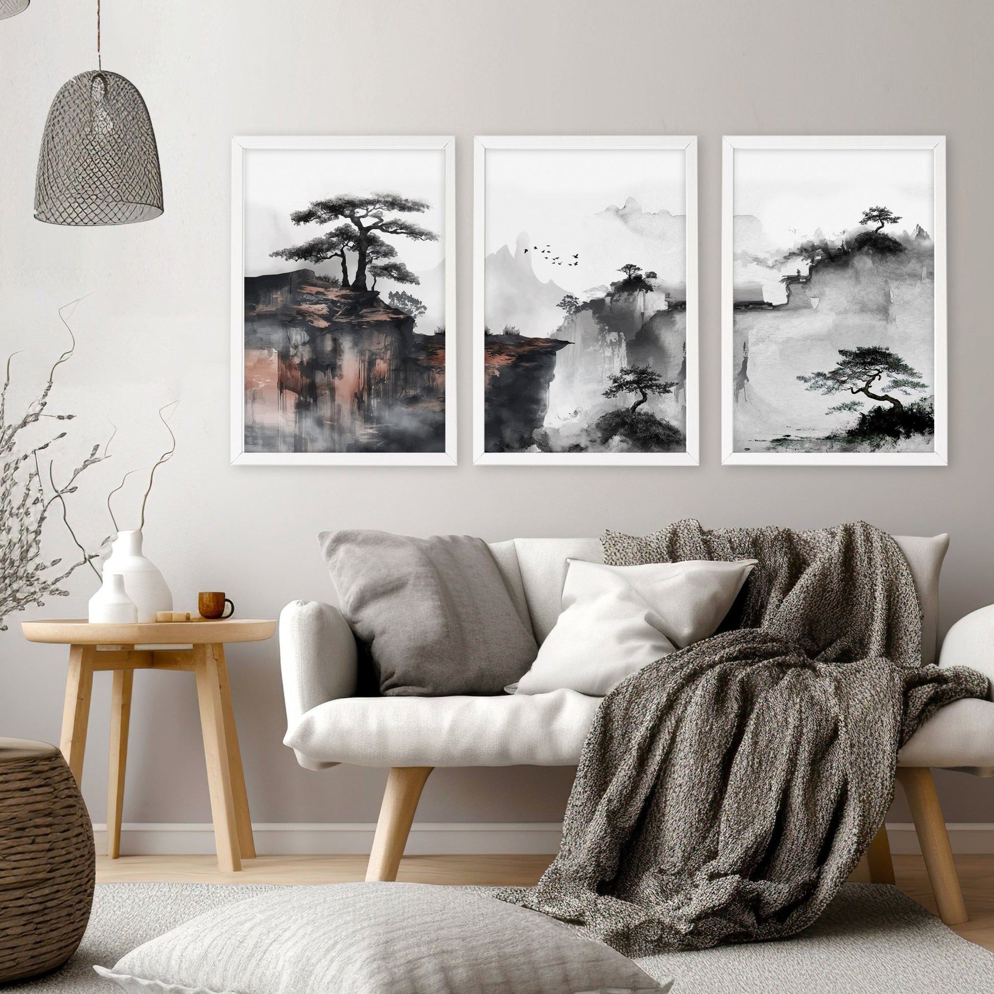 Living Room Wall Decoration | Set of 3 Asian Inspired Wall art Prints