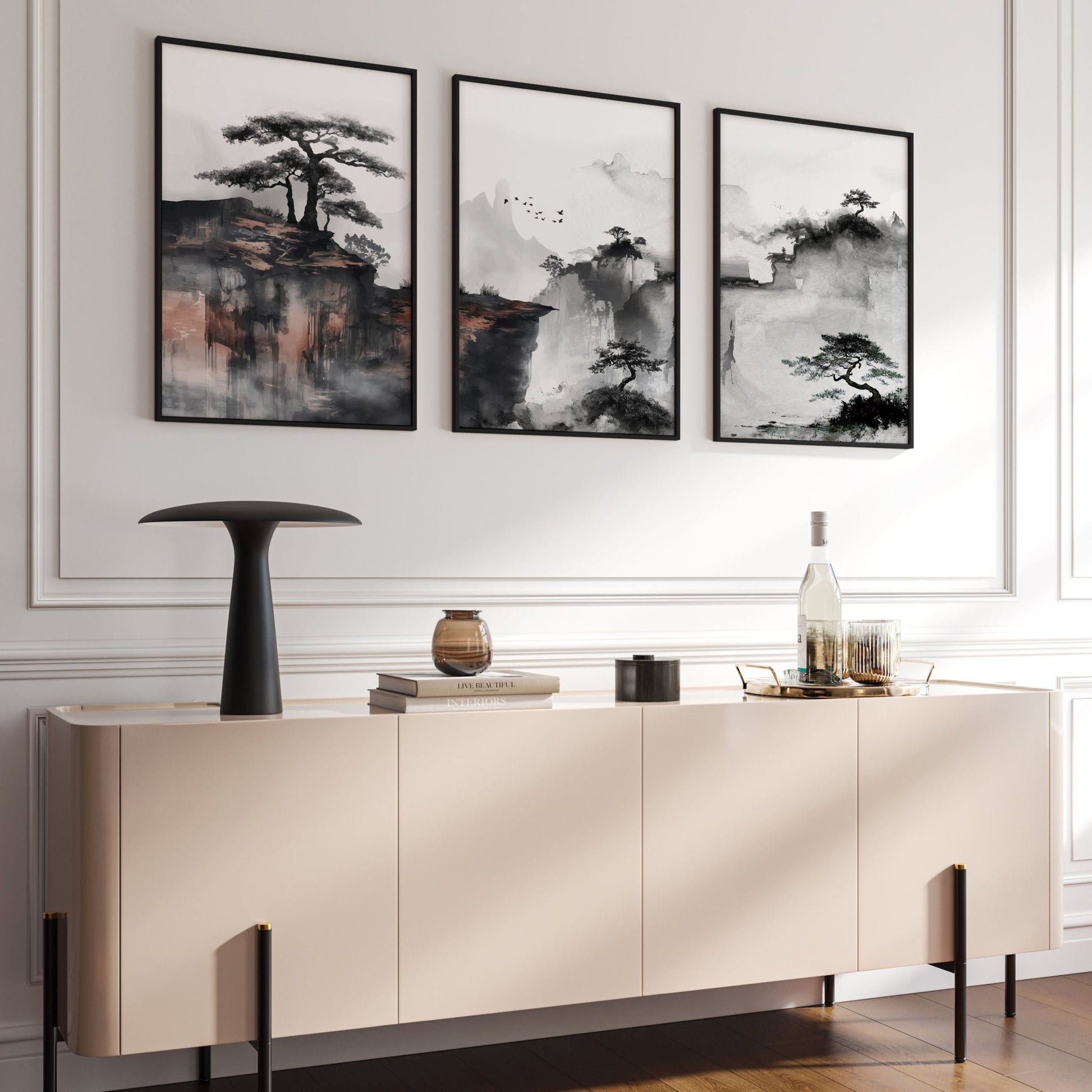 Living Room Wall Decoration | Set of 3 Asian Inspired Wall art Prints