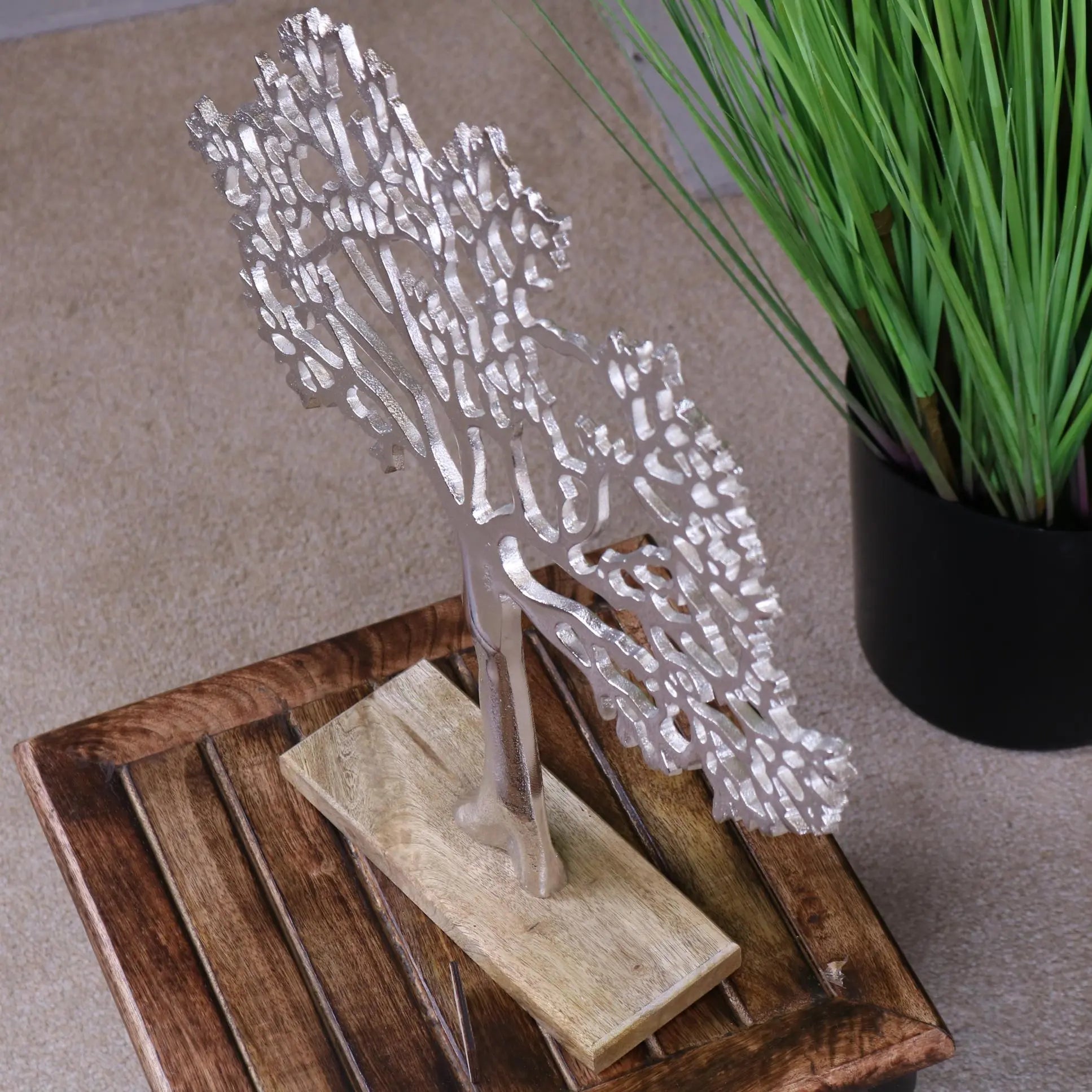 Lolam Tree Sculpture Ornament on Wooden Base 42cm