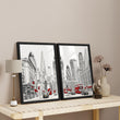 London Abstract Art | Black, White & Red City Skyline wall art displayed on a wall in a styled room — view 3