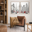 London Abstract Art | Black, White & Red City Skyline wall art displayed on a wall in a styled room — view 5
