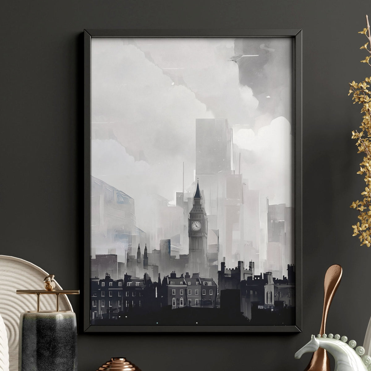 London Artwork City Skyline Monochrome Watercolour Wall Art Prints | Set of 3