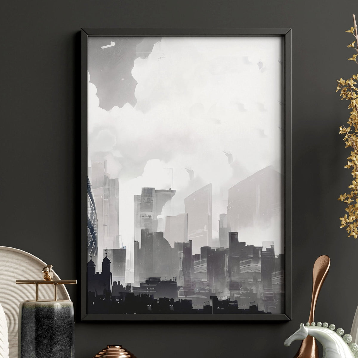 London Artwork City Skyline Monochrome Watercolour Wall Art Prints | Set of 3