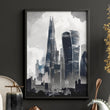 London Artwork City Skyline Monochrome Watercolour wall art — piece 2 of 3 in the set