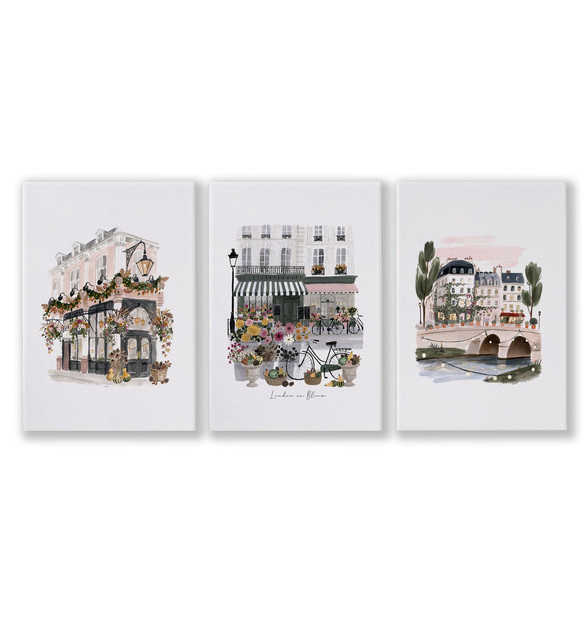 London Poster "London in Bloom" Floral City Watercolour wall art as a wrapped canvas