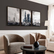 London wall art | Moody Grey Skyline with The Shard & Gherkin displayed on a wall in a styled room — view 3