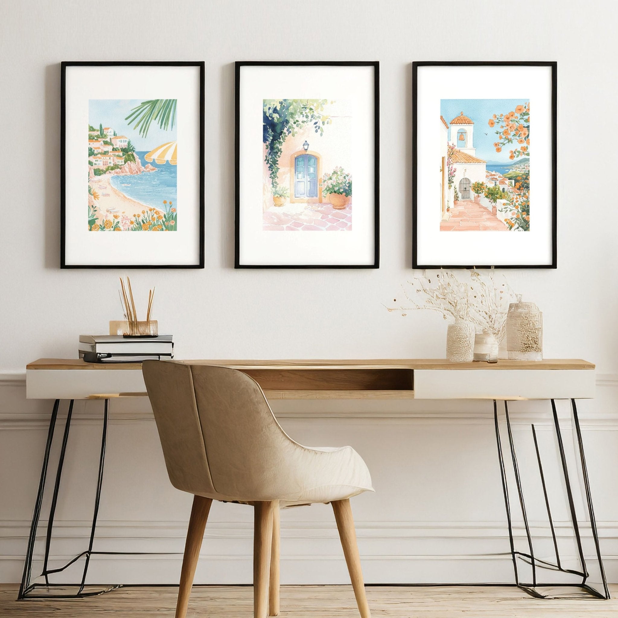 Long Rectangular Wall Decor | Set of 3 Beach Wall art Prints