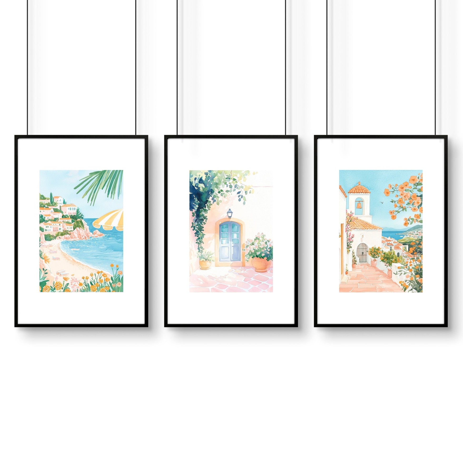 Long Rectangular Wall Decor | Set of 3 Beach Decor Wall art Prints