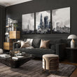 Lounge Pictures for Living Room London Skyline Grey Watercolour wall art displayed on a wall in a styled room — view 3
