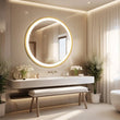 LUVODI 24 Inch Gold Frame Round Bathroom Mirror with Lights Illuminate Wall Vanity Mirror 3 Color Dimmable Anti - Fog Smart Mirror