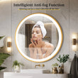 LUVODI 24 Inch Gold Frame Round Bathroom Mirror with Lights Illuminate Wall Vanity Mirror 3 Color Dimmable Anti - Fog Smart Mirror