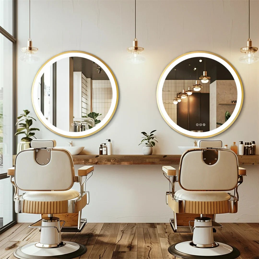 LUVODI 24 Inch Gold Frame Round Bathroom Mirror with Lights Illuminate Wall Vanity Mirror 3 Color Dimmable Anti - Fog Smart Mirror