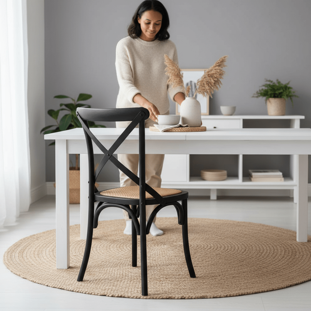 Lyon Black Oak Wood and Rattan Dining Chair