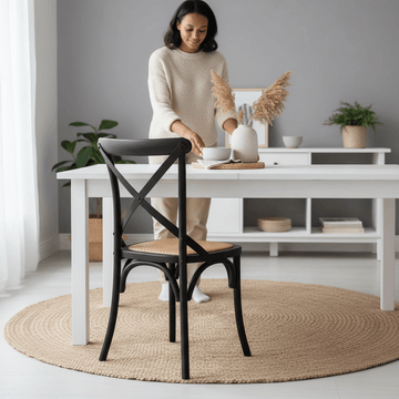 Lyon Black Oak Wood and Rattan Dining Chair