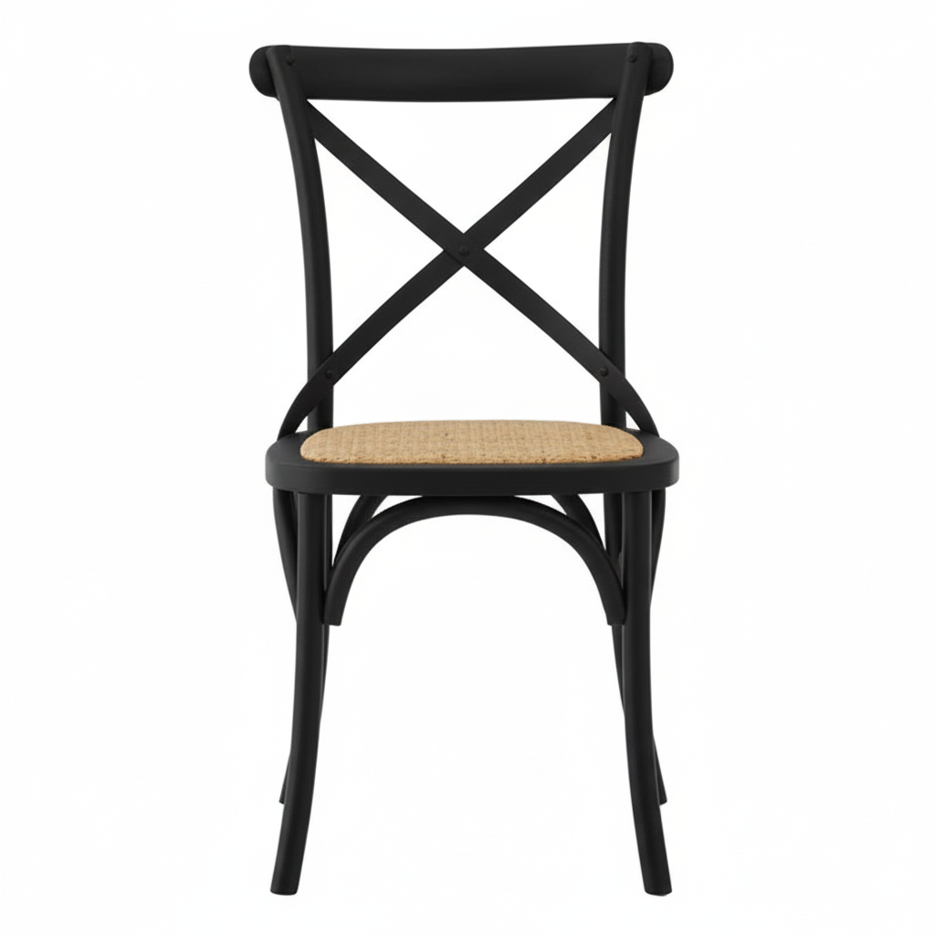 Lyon Black Oak Wood and Rattan Dining Chair