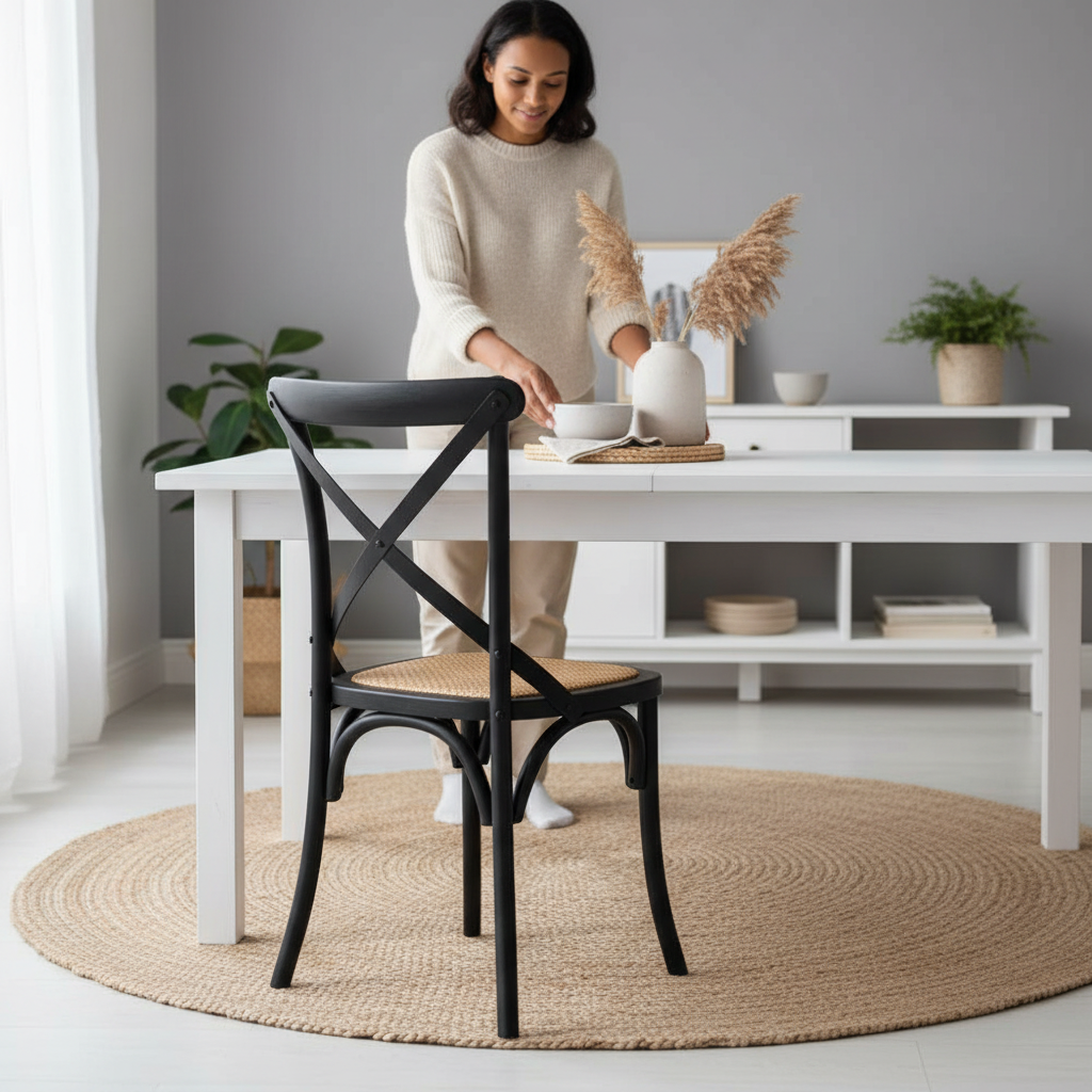 Lyon Black Oak Wood and Rattan Dining Chair