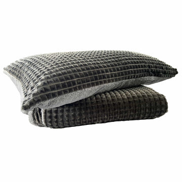 Maine Check Super Soft Fluffy Fleece Duvet Cover Set with Pillowcases Reversible Bedding for Winter Warmth in Black Grey