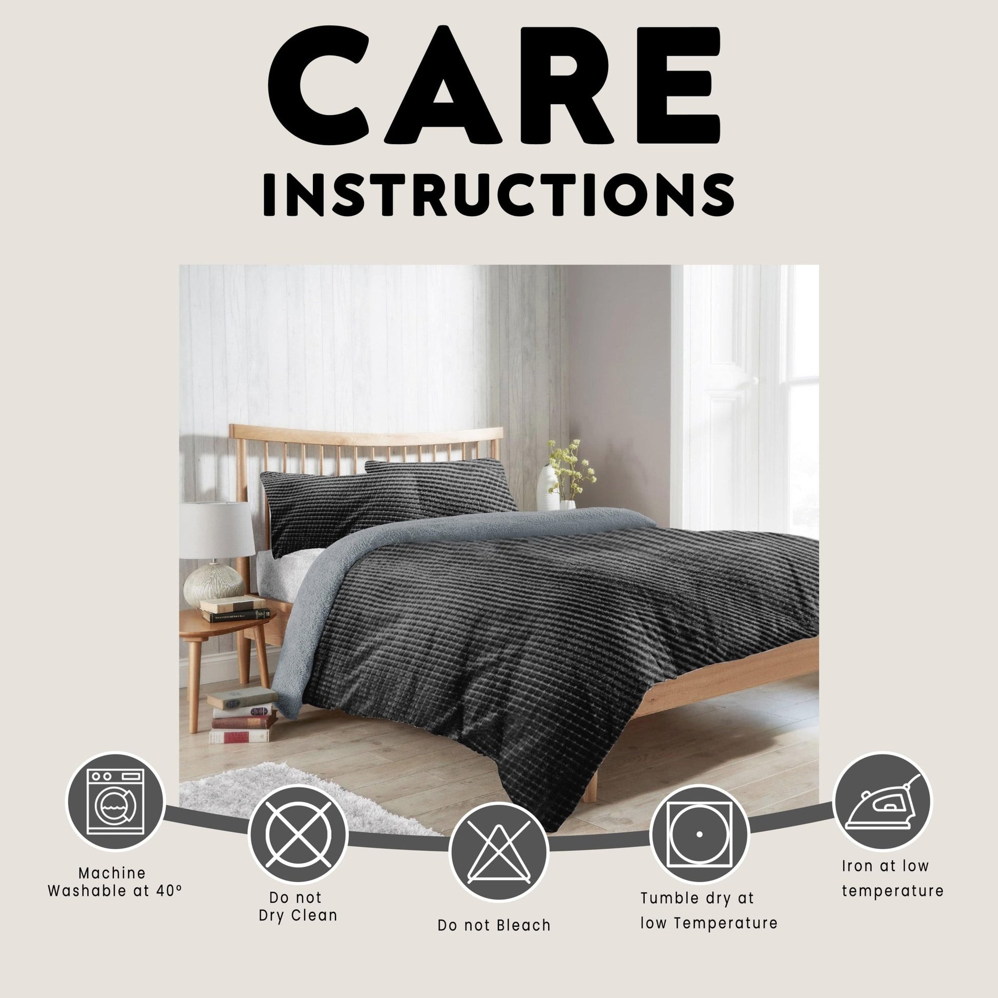 Maine Check Super Soft Fluffy Fleece Duvet Cover Set with Pillowcases Reversible Bedding for Winter Warmth in Black Grey