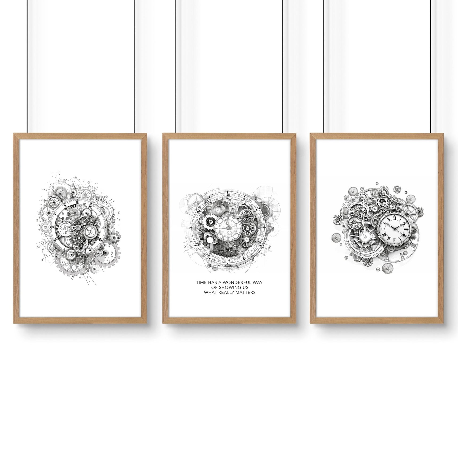 Male Office Decor | Set of 3 Abstract Clocks Wall art Prints