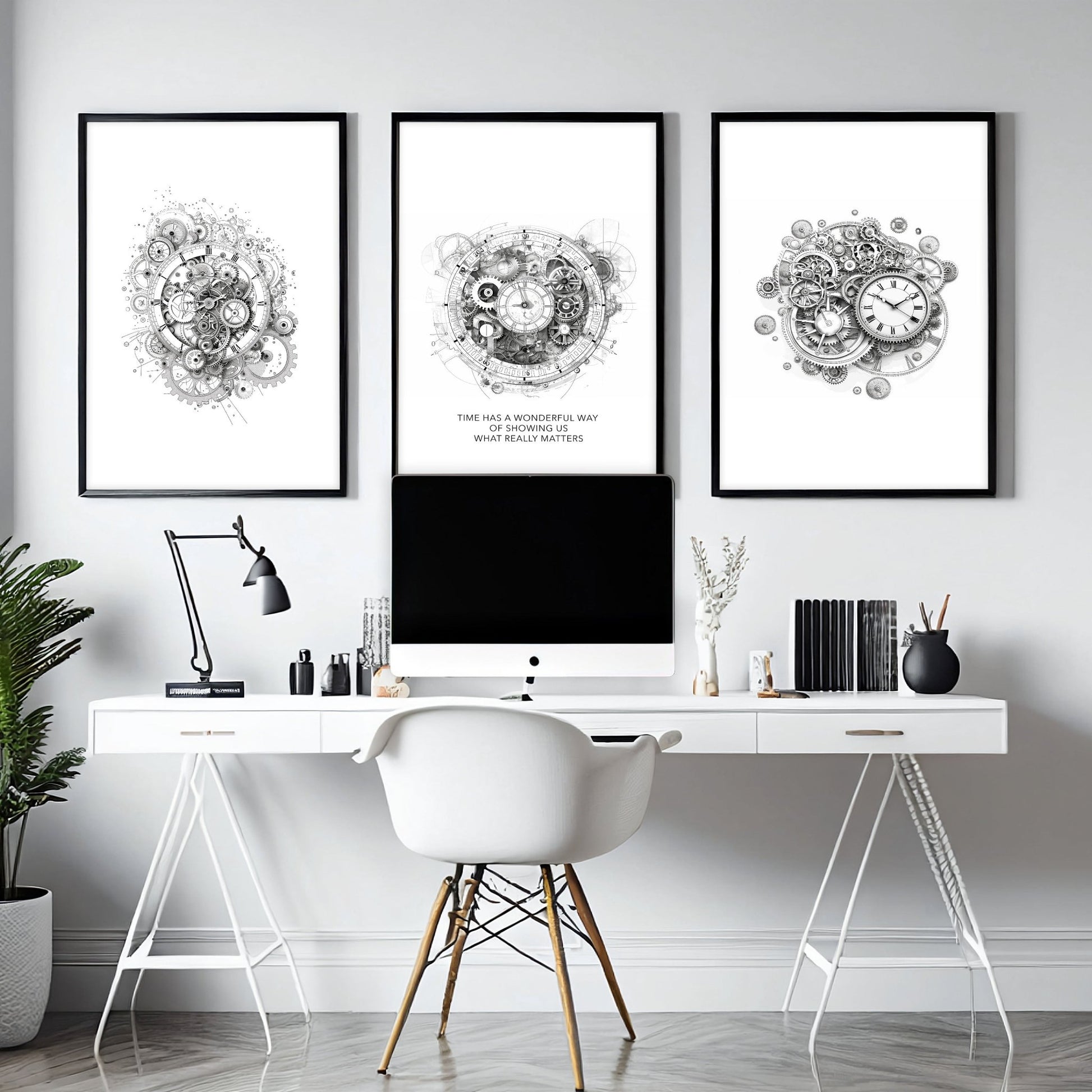 Male Office Decor | Set of 3 Abstract Clocks Wall art Prints