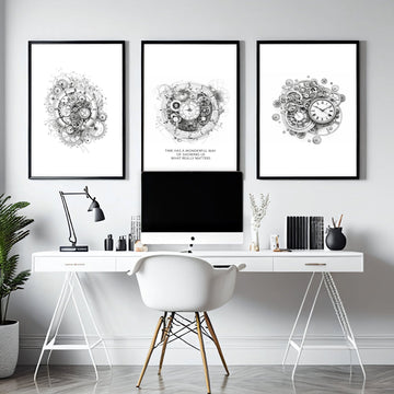 Male Office Decor | Set of 3 Abstract Clocks Wall art Prints